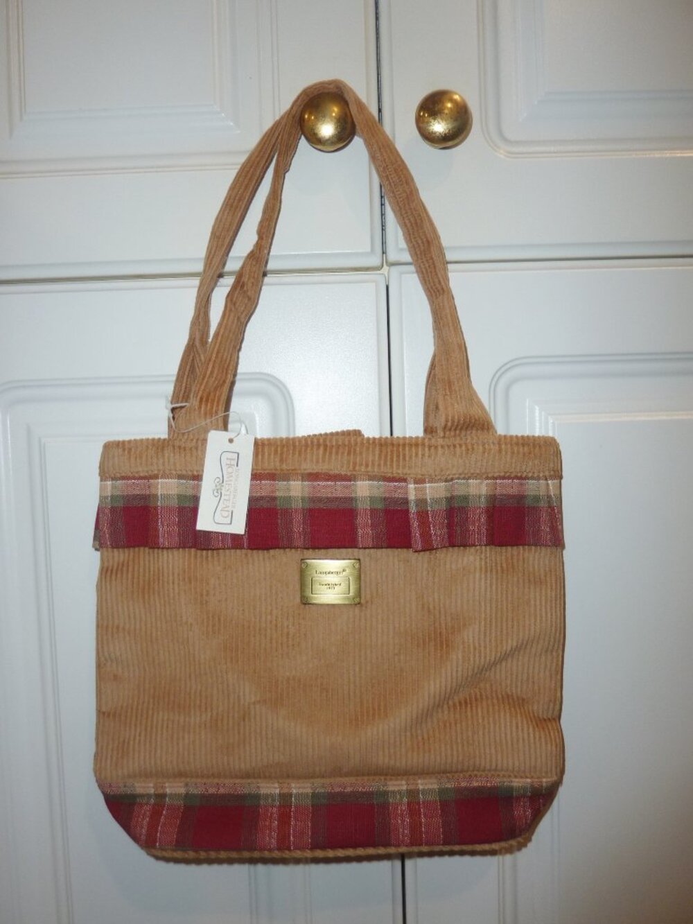 NWT Longaberger Corduroy Plaid Small Purse Tote With Matching Card Bill Holder